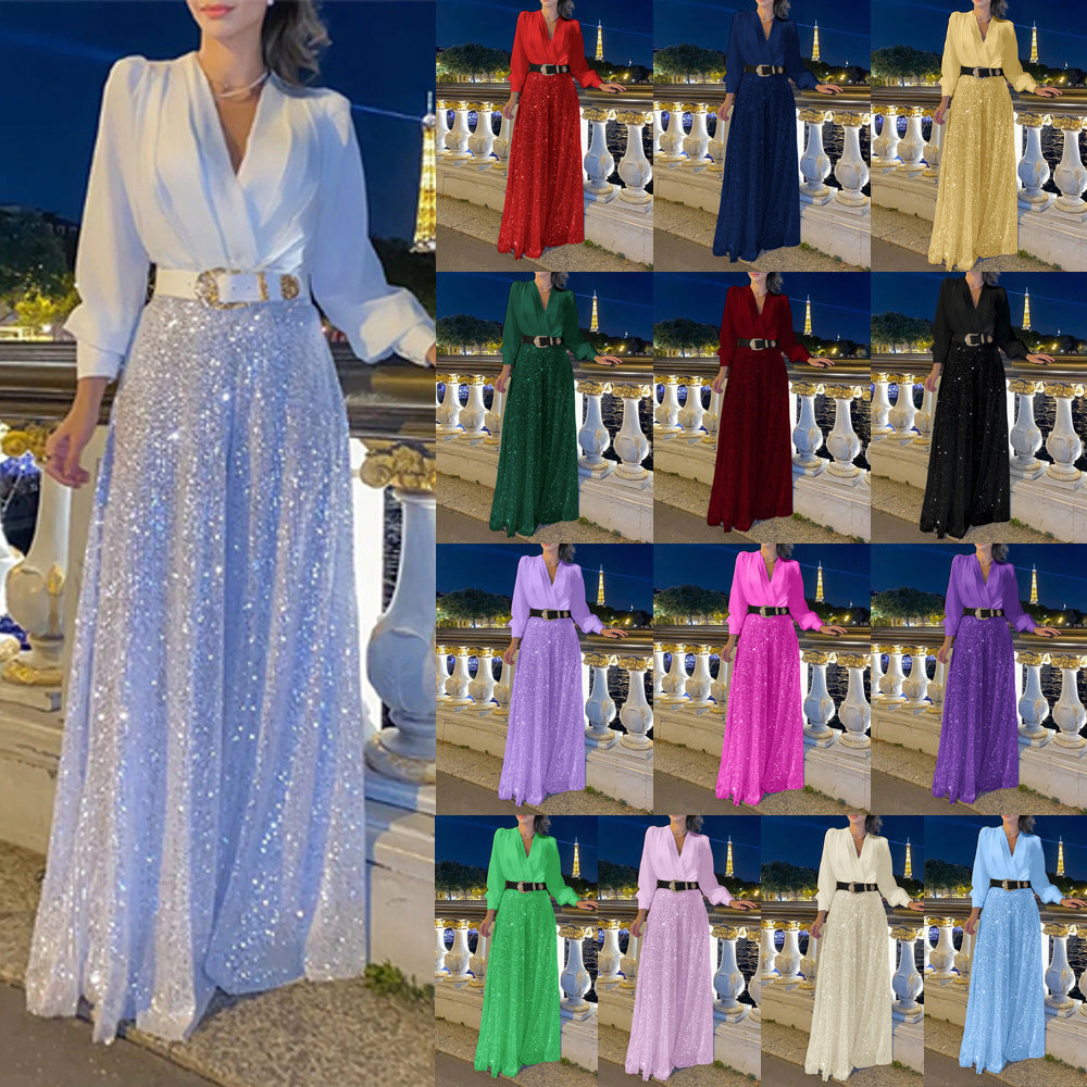 Damen Funkelndes Abendkleid mit elegantem Oberteil und glitzerndem Rock R&B