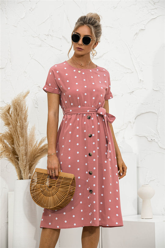 Damen Kleid mit Knopfleiste und modernen Punkte-Design R&B