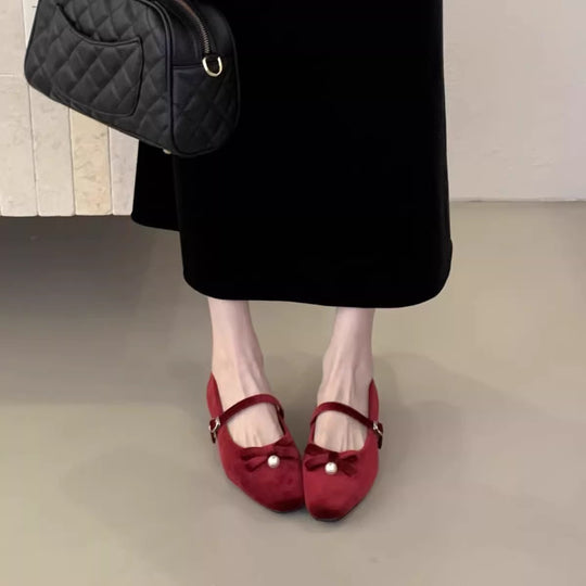 Damen bequeme Ballerinas mit dekorativem Riemen und Perlendetail R&B