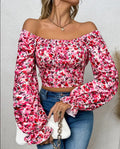 Damen Off-Shoulder Bluse mit Puffärmeln und floralen Mustern R&B