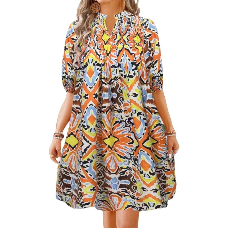 R&B | Bohemian Women 's Fashion Bedrucktes Kleid mit V-Ausschnitt