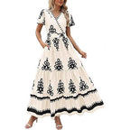 Damen Maxikleid mit V-Ausschnitt und kontrastierenden Stickdetails R&B