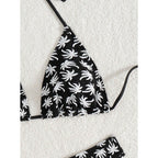 Damen Triangel-Bikini mit kontrastierendem Palmendruck R&B