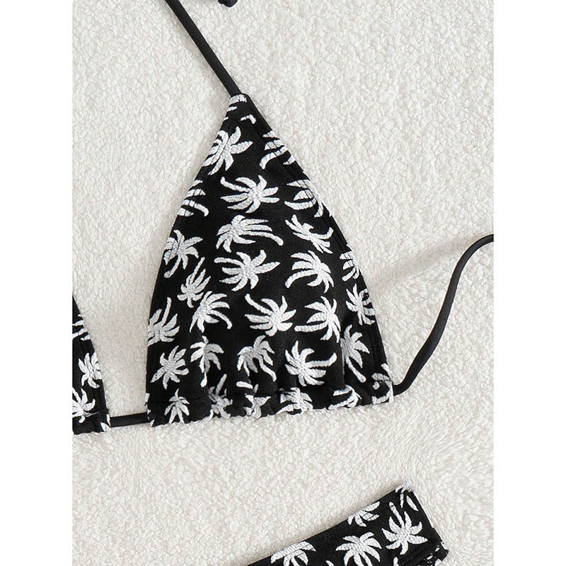 Damen Triangel-Bikini mit kontrastierendem Palmendruck R&B