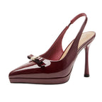 Damen Slingback-High-Heels mit glänzender Oberfläche und eleganter Schnalle
