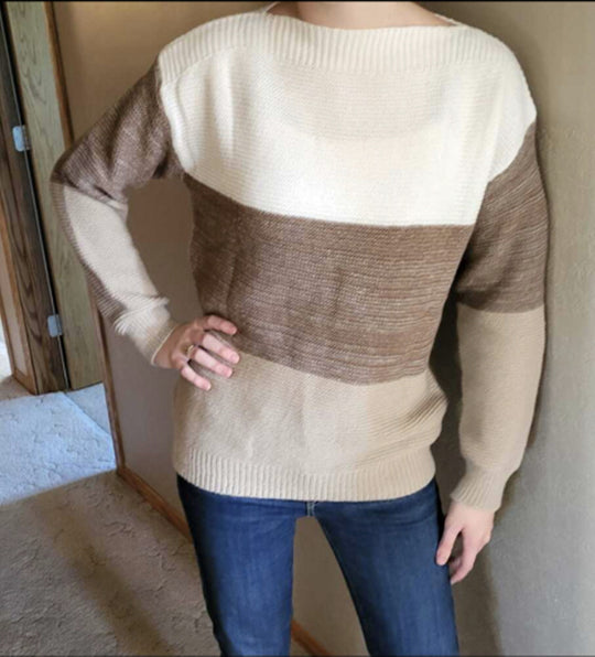 Damen Gemütlicher Strickpullover mit Farbblockdesign R&B