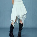 Damen asymmetrischer Spitzenrock mit Raffung und elegantem Design R&B