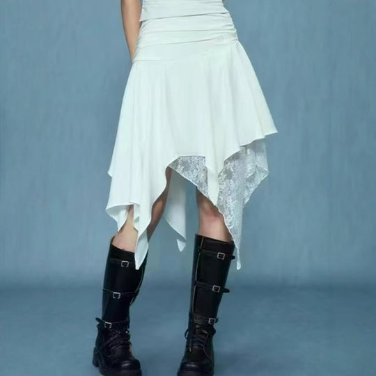 Damen asymmetrischer Spitzenrock mit Raffung und elegantem Design R&B