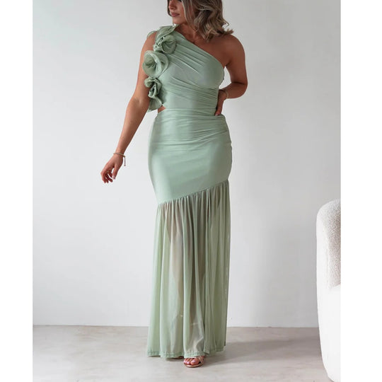 Damen Maxikleid mit asymmetrischem Schnitt und romantischen Rüschendetails R&B