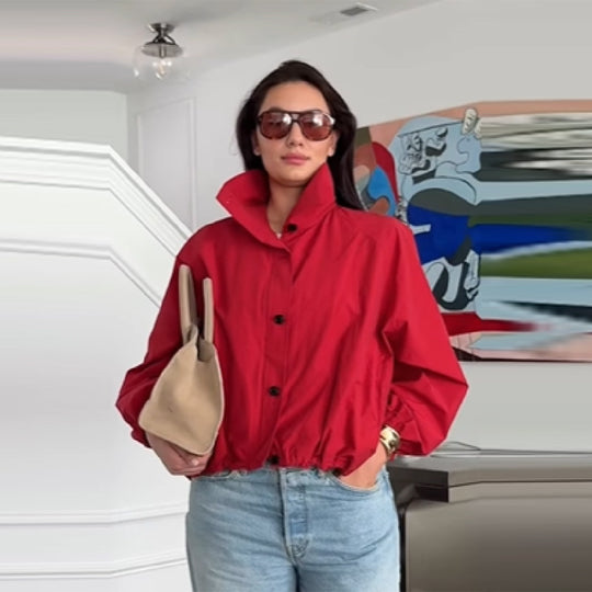 Damen Modische Kurzjacke mit hohem Kragen und elastischem Bund R&B