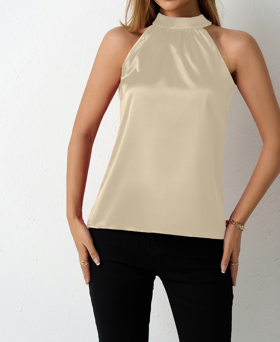 Damen Satin-Hochkragenoberteil mit elegantem Schnitt R&B