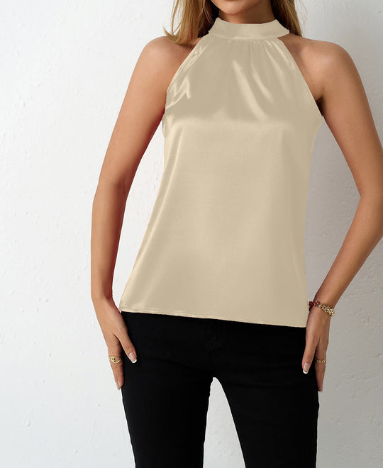 Damen Satin-Hochkragenoberteil mit elegantem Schnitt R&B