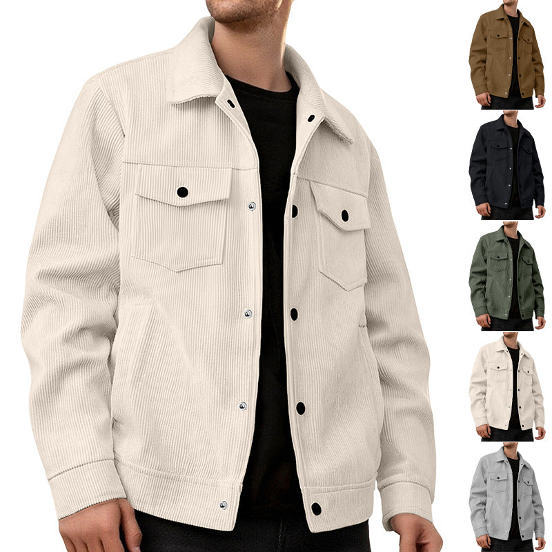 Herren nan Cordjacke im klassischen Arbeiterjacken-Schnitt mit Druckknöpfen und Brusttaschen R&B