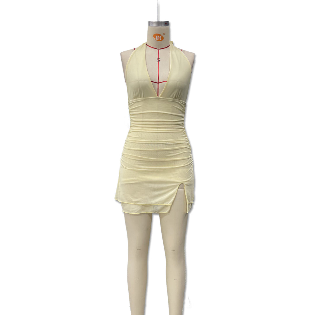 Damen Halterkleid mit tiefem Ausschnitt und sexy Schlitz R&B
