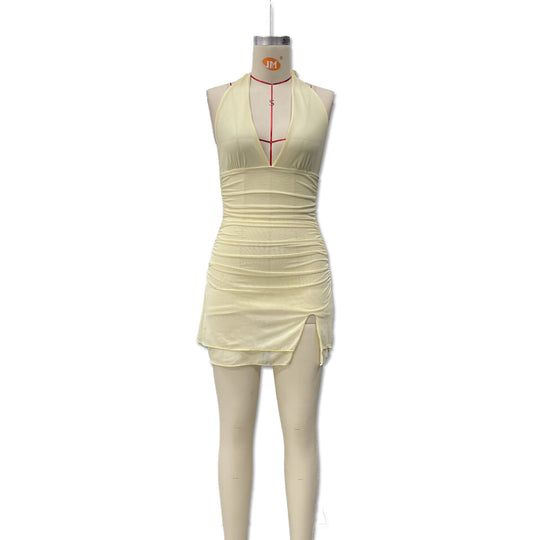 Damen Halterkleid mit tiefem Ausschnitt und sexy Schlitz R&B