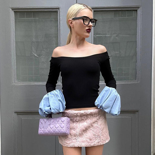 Damen Elegantes Oberteil mit weitem Schulterbereich und langen Puffärmeln R&B