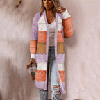 Damen Strickjacke im Retro-Patchwork-Stil mit langen Ärmeln und offenen Front R&B
