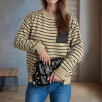 Damen lässiger Strickpullover mit breitem Streifenmuster und überschnittenen Schultern R&B