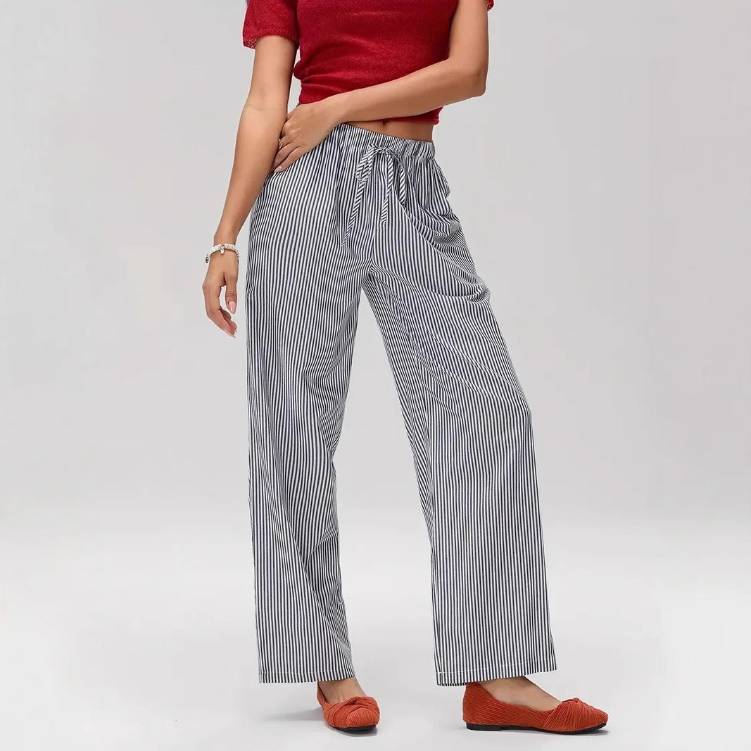 Damen Weit geschnittene Streifenhose mit elastischem Bund R&B