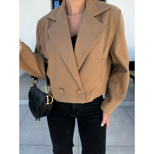 Damen Cropped Doppelreihiger Blazer R&B