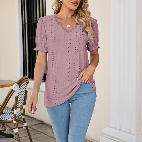 Damen Bluse mit luftigen Rüschen und durchbrochenem Design R&B