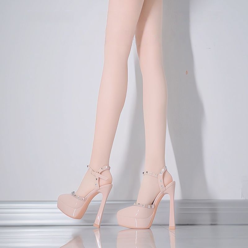 Damen Plateau High Heels mit spitzen Metallakzenten R&B