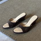 Damen elegante Keil-Mules mit geschwungener Sohle