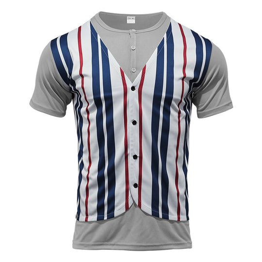 Herren Kurzarm Hemd im Sport-Streifenlook mit Knopfleiste R&B