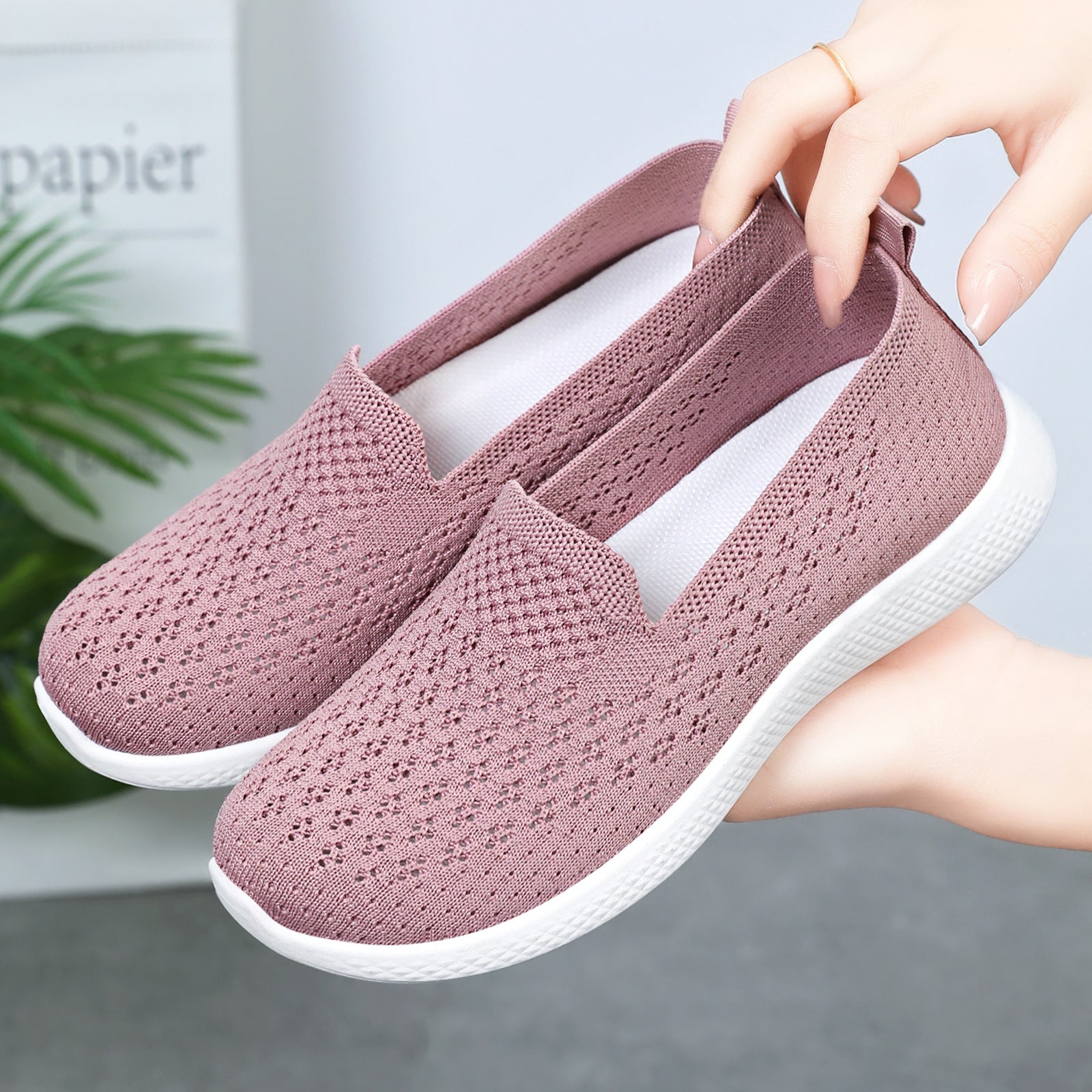 Damen Atmungsaktive Slip-On Freizeitschuhe mit elastischem Design