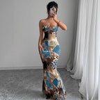 Damen Etuikleid mit strapless Design und Tiermuster