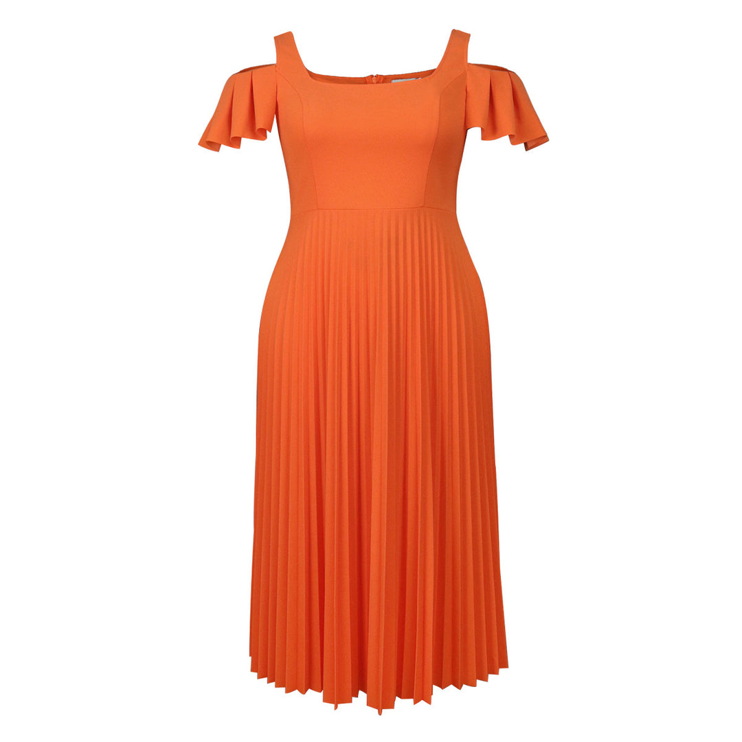 Damen plissiertes Kleid mit schulterfreien Rüschen R&B