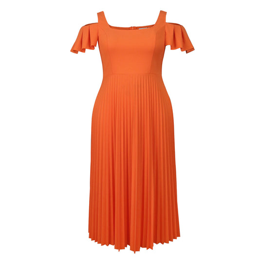 Damen plissiertes Kleid mit schulterfreien Rüschen R&B