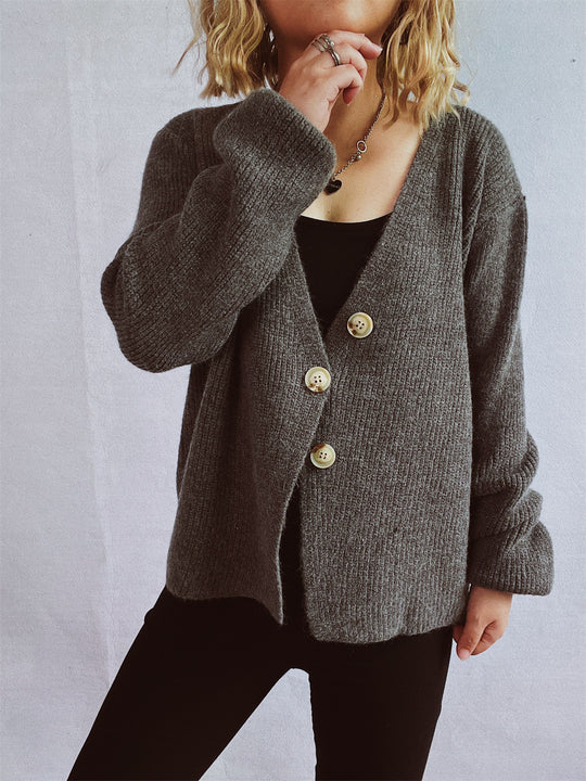 Damen lässiger Strickcardigan mit dekorativen Knopfdetails R&B