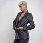 Damen minimalistische und elegante Kunstleder Blazer R&B