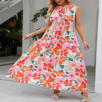 Damen Maxikleid mit floralem Design und elastischem Taillenbund R&B