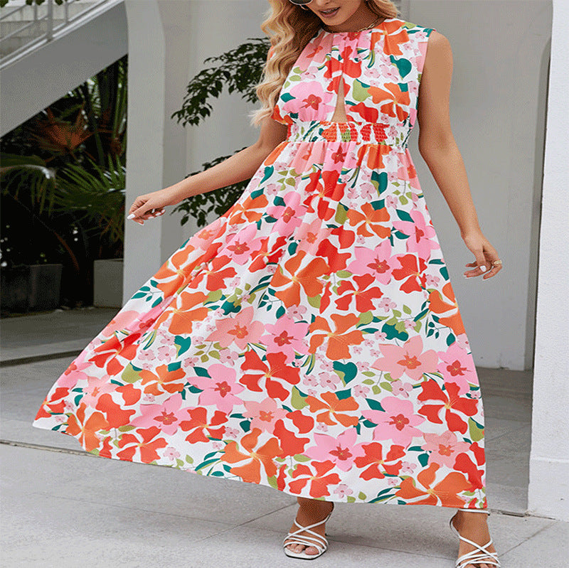 Damen Maxikleid mit floralem Design und elastischem Taillenbund R&B