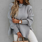 Damen Grobstrickpullover mit voluminösen Ärmeln und lässigem Schnitt R&B