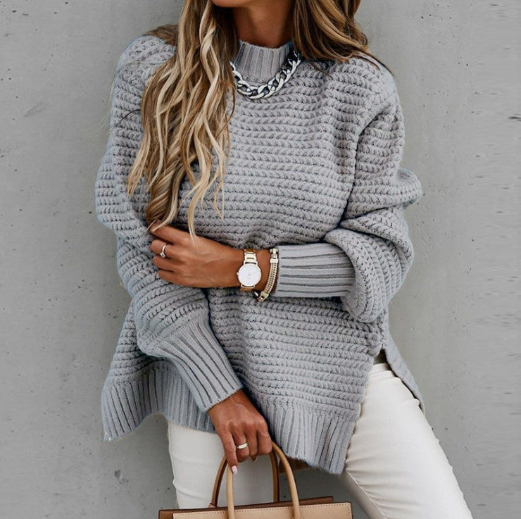 Damen Grobstrickpullover mit voluminösen Ärmeln und lässigem Schnitt R&B