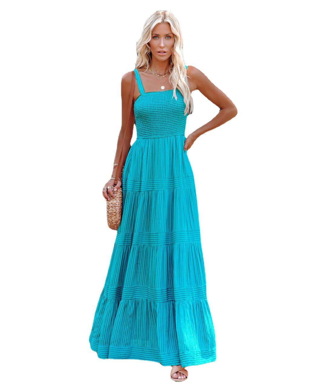 Damen Maxikleid mit leichtem Rüschenstil und elastischem Bustier R&B