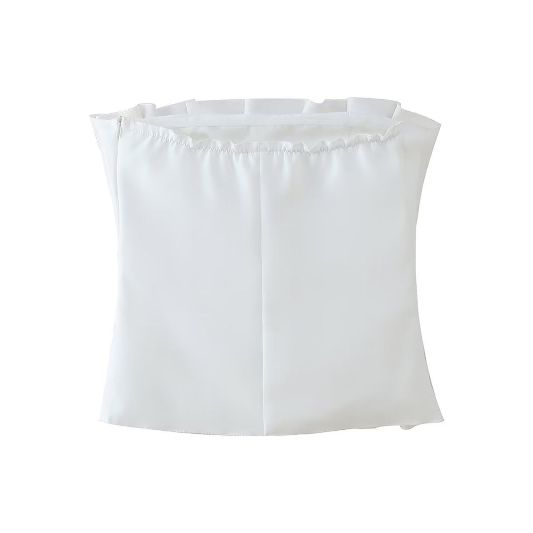 Damen ärmelloses Blusentop mit voluminösem Rüschendesign R&B