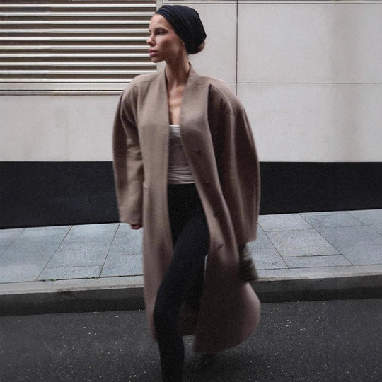 Damen Oversized Wollmantel mit dezenten Rüschen R&B