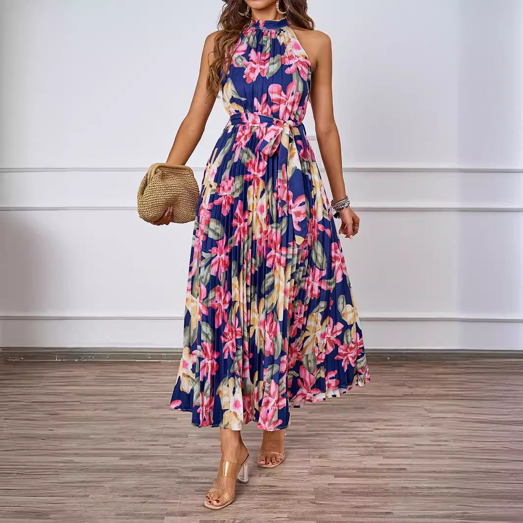 Damen Maxikleid mit detaillierter Plisseeverarbeitung und schickem Bindegürtel R&B