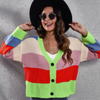 Damen Modische Strickjacke mit buntem Streifenmuster und Button-Details R&B