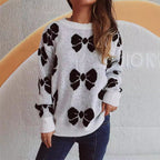 Damen lässiger Pullover mit verspieltem Schleifenmuster R&B