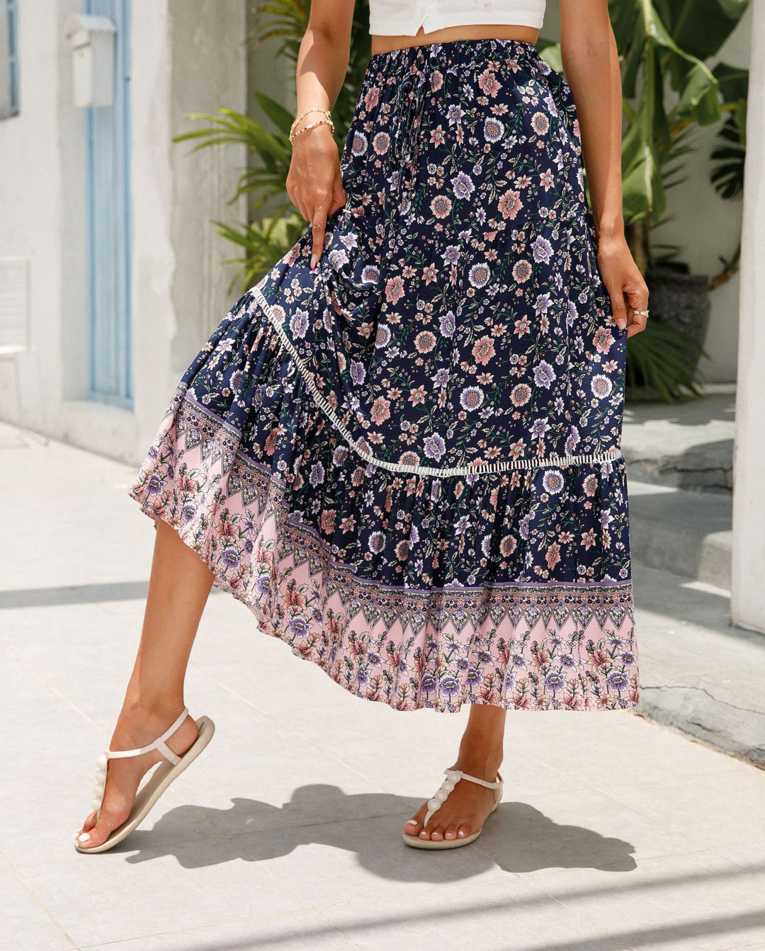 Damen Sommer-Rock mit floralen Mustern und voluminösem Saum R&B