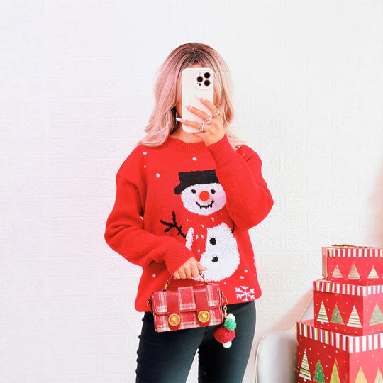 Damen Weihnachts-Pullover mit festlichem Schneemann-Motiv und gemütlichem Schnitt R&B