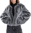 Damen Plush-Cropped-Jacke mit elegantem Fellbesatz R&B