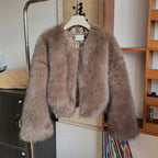 Damen Kuschelige Kunstpelzjacke mit offenem Schnitt