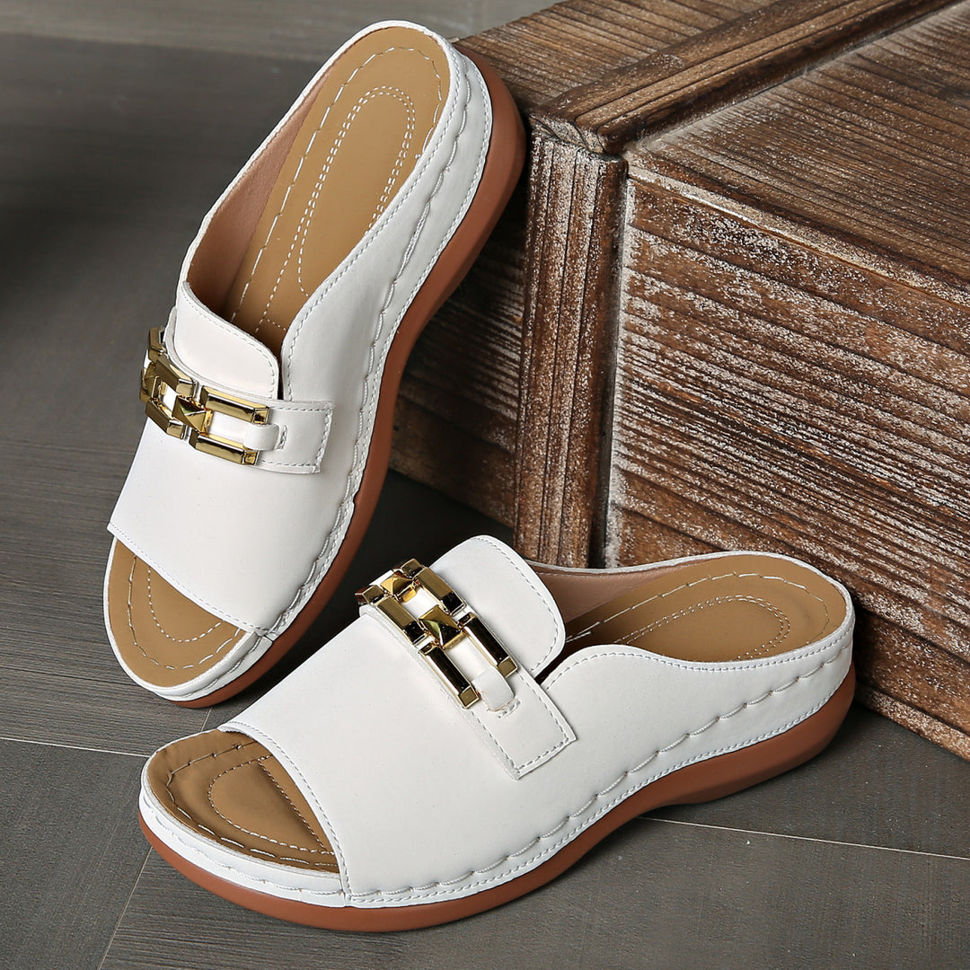 Damen offene Clogs mit dekorativem Metallakzent R&B