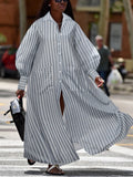 Damen Maxikleid mit eleganter Knopfleiste und modischen Puffärmeln R&B